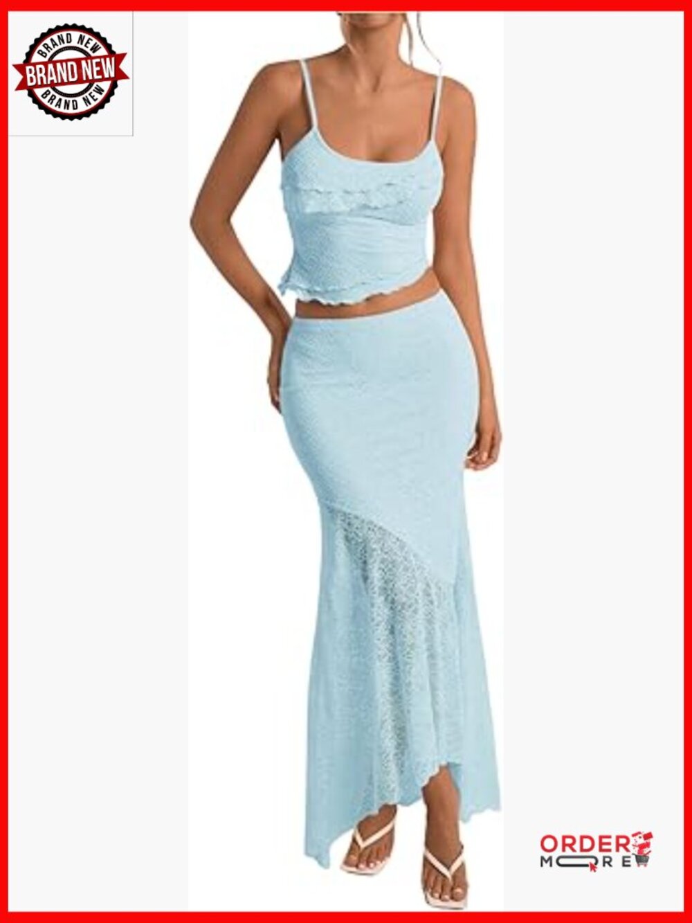 Ruffle Trim Crop Top and Maxi Skirt Set 2 Piece